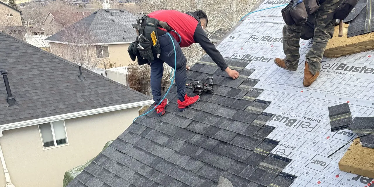 Utah home with new gutter installation - clean fascia line and properly pitched downspouts by Frame Roofing Utah