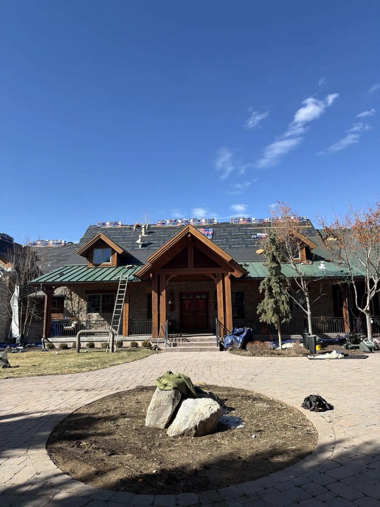 Storm damage roof repair on timber lodge in Wallsburg, Utah — Frame Roofing Utah