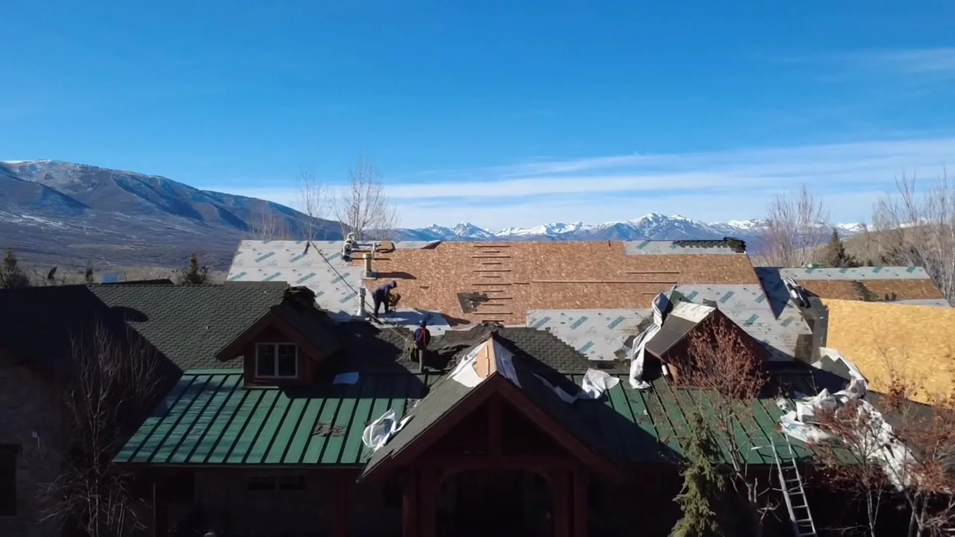 Aerial drone view of completed roof in Heber Valley, Utah — Frame Roofing Utah